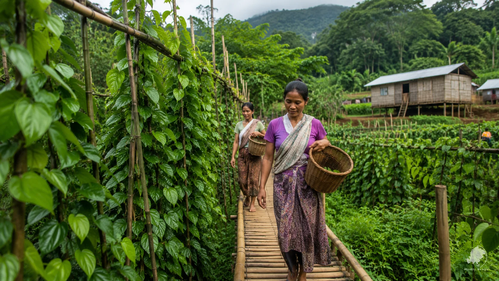 Bangladesh ethnic diversity, a group of women walking in hill tract