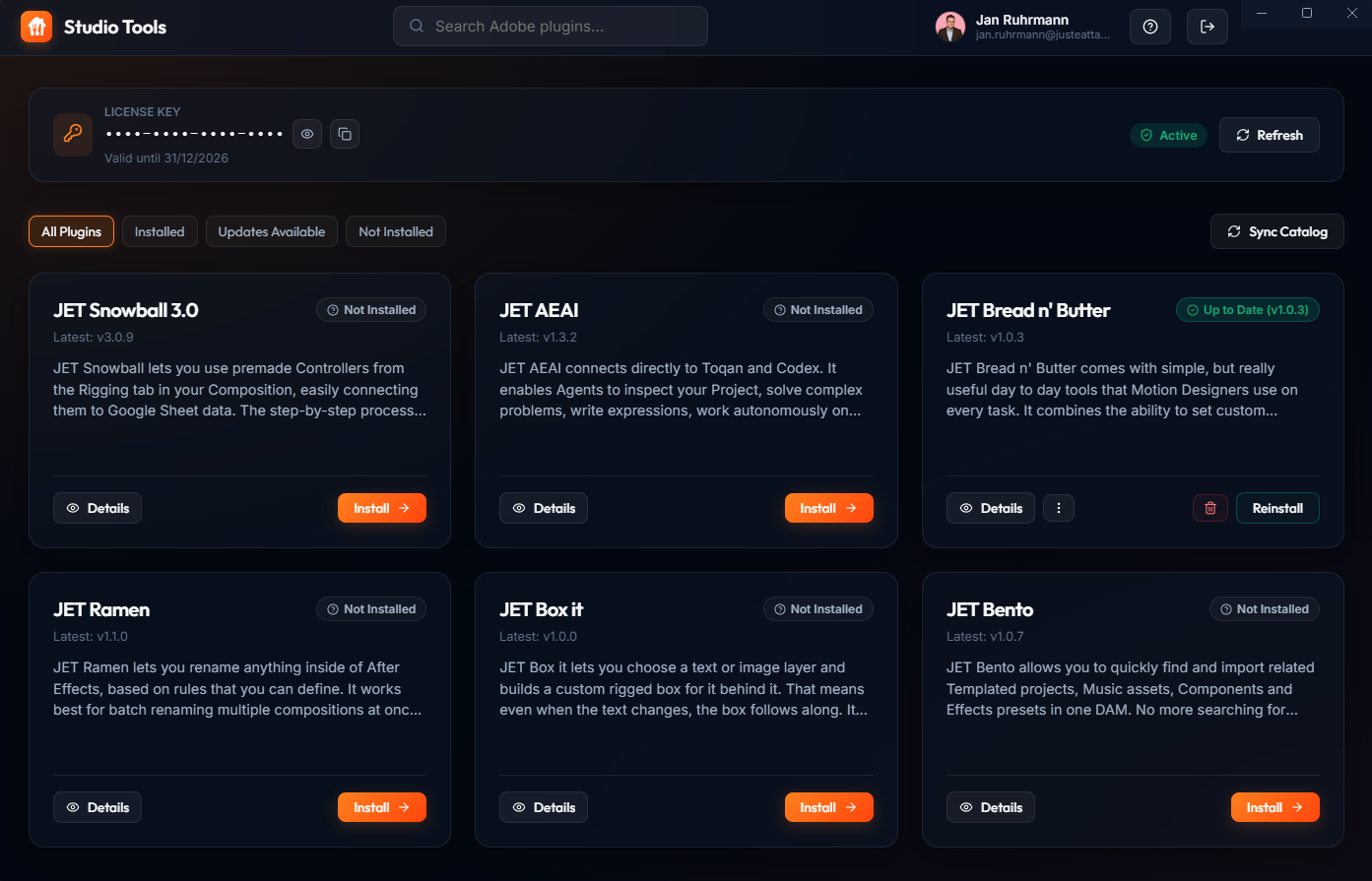 Studio Tools Electron App Interface