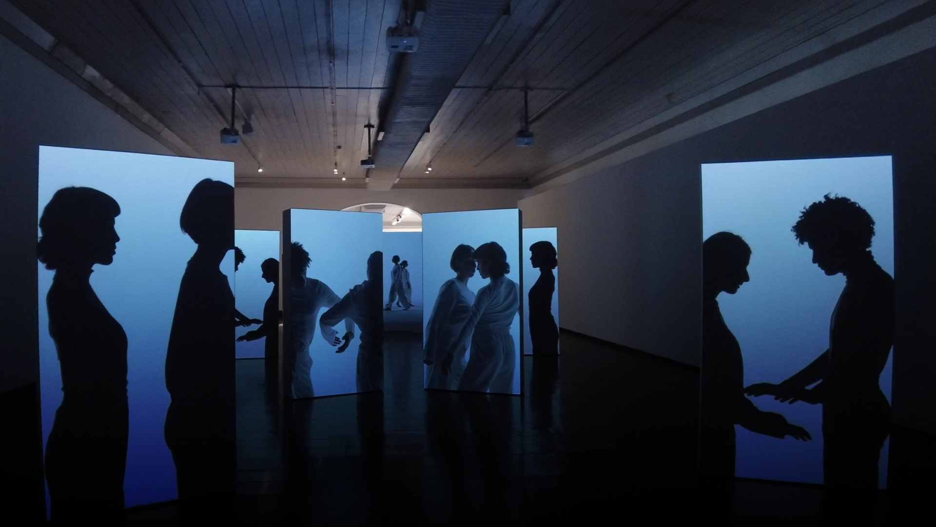 Concert stage with dramatic lighting and sound systems