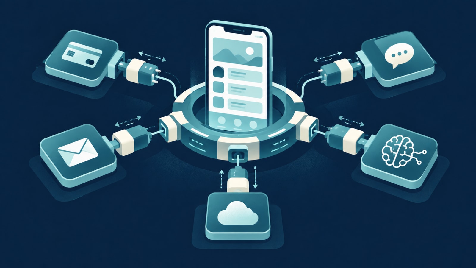 App connected to swappable third-party services through a thin adapter layer