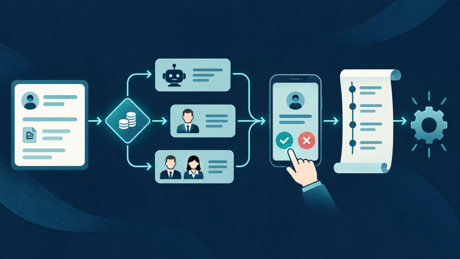 Approval workflow routing requests by amount to the right approver, with audit log and follow-through