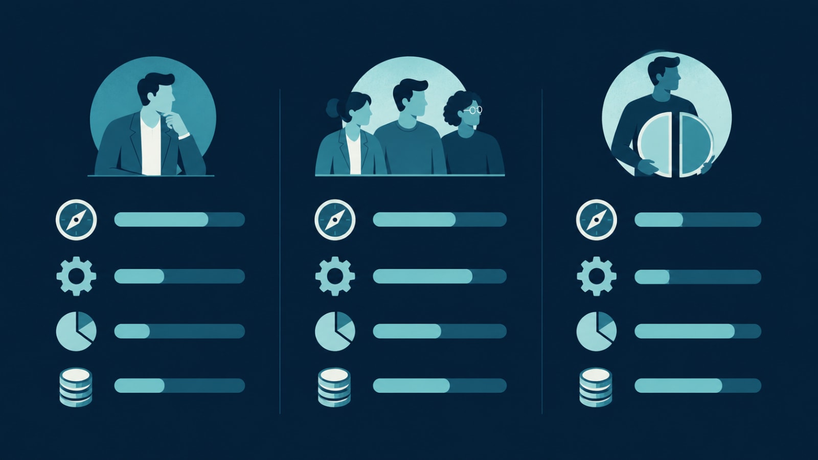 Comparison of a technical co-founder, fractional CTO and development agency on decisions, delivery, equity and cost