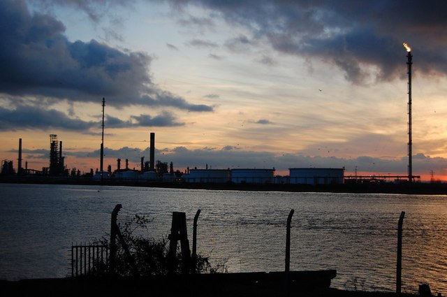 oil refinery sunset