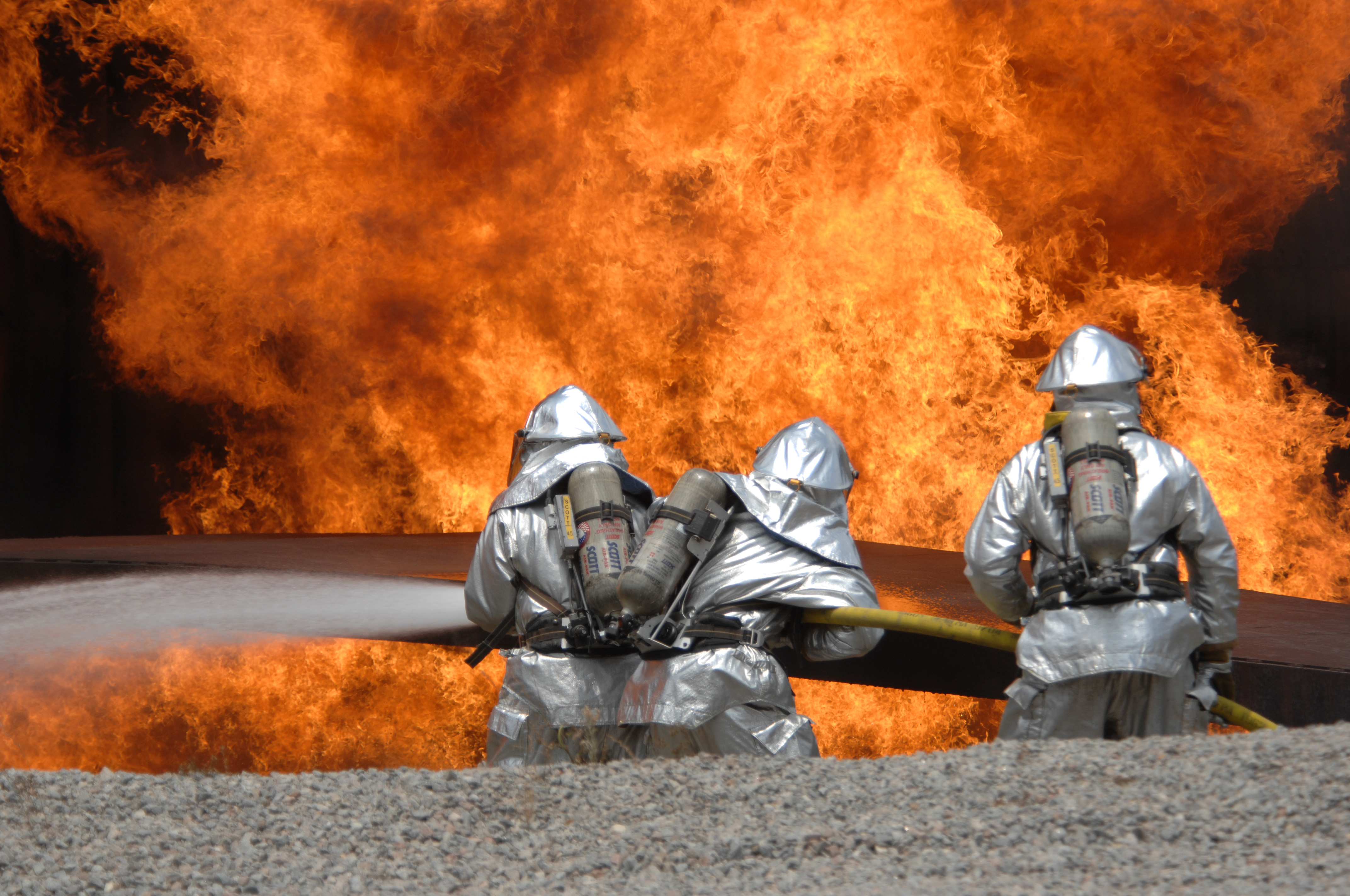 firefighters controlling train fire