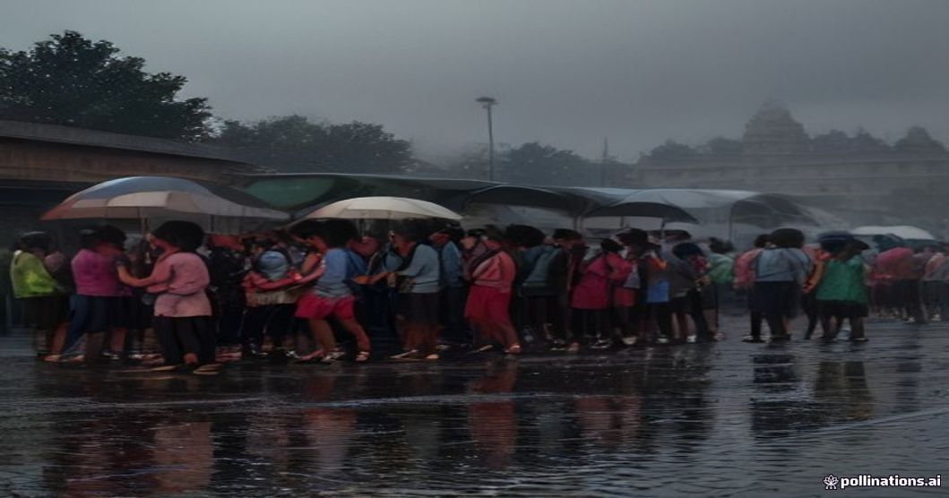 students under shelter Agra rain