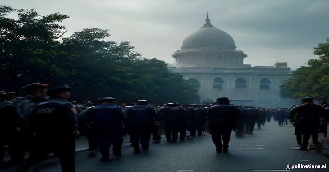 Delhi police escorting men outside assembly