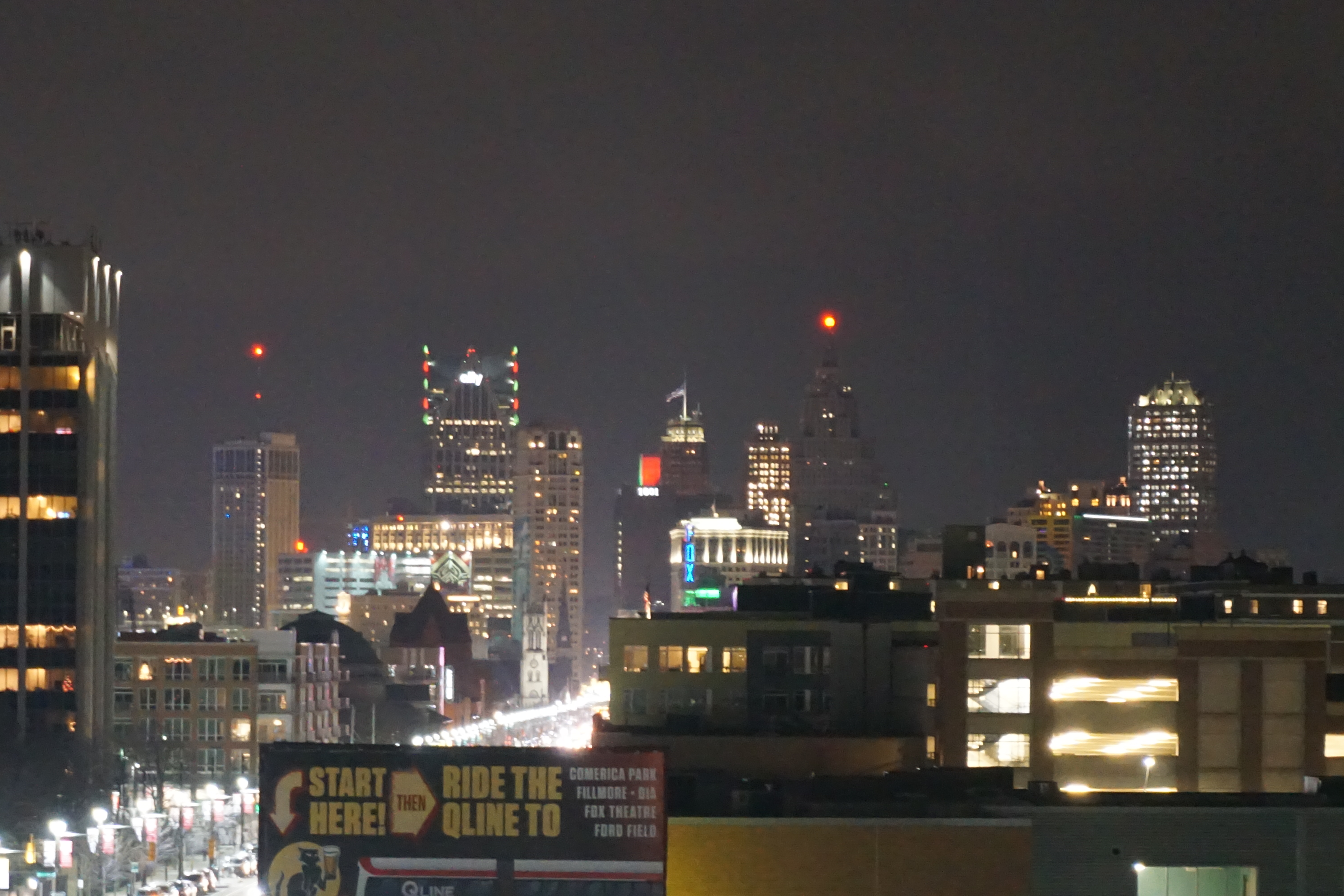 Detroit downtown street view night
