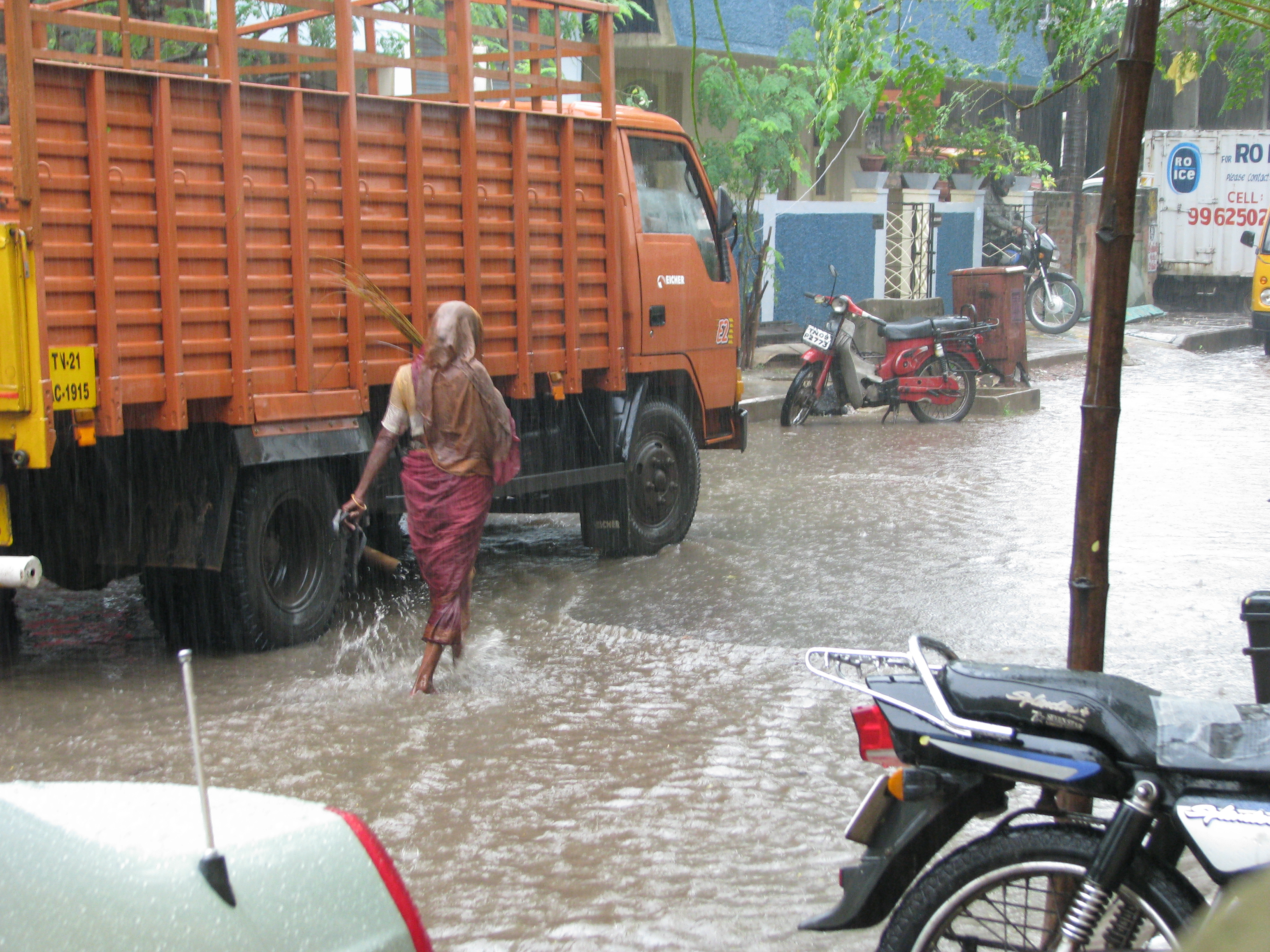 Monsoon rain street India