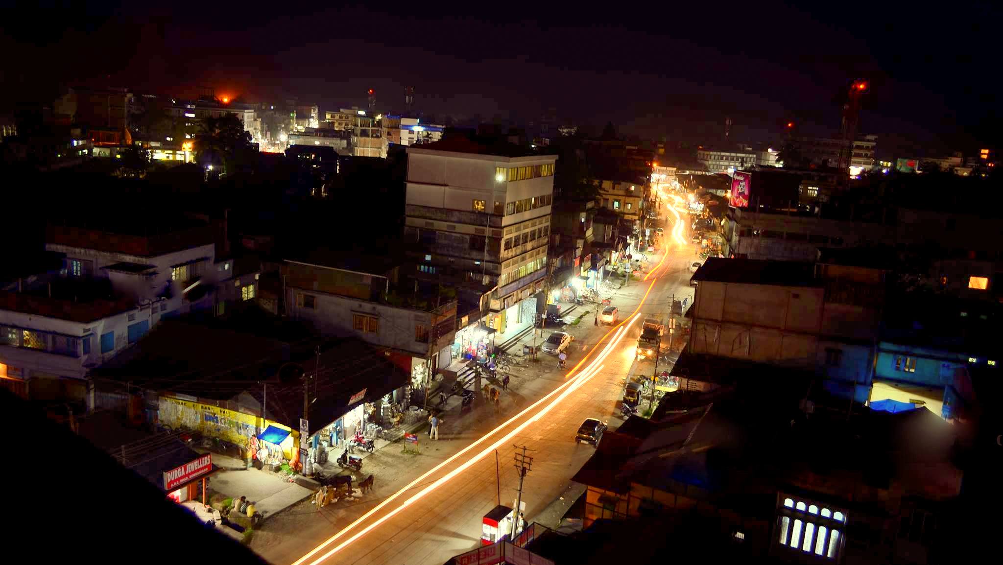 Assam city street at night