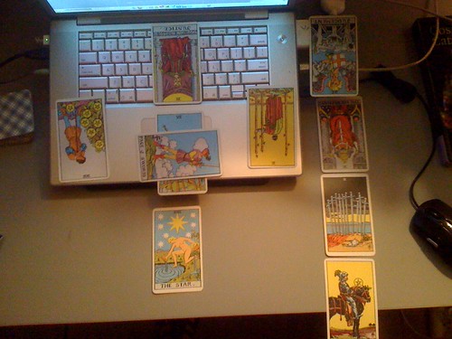 people reading tarot cards at home