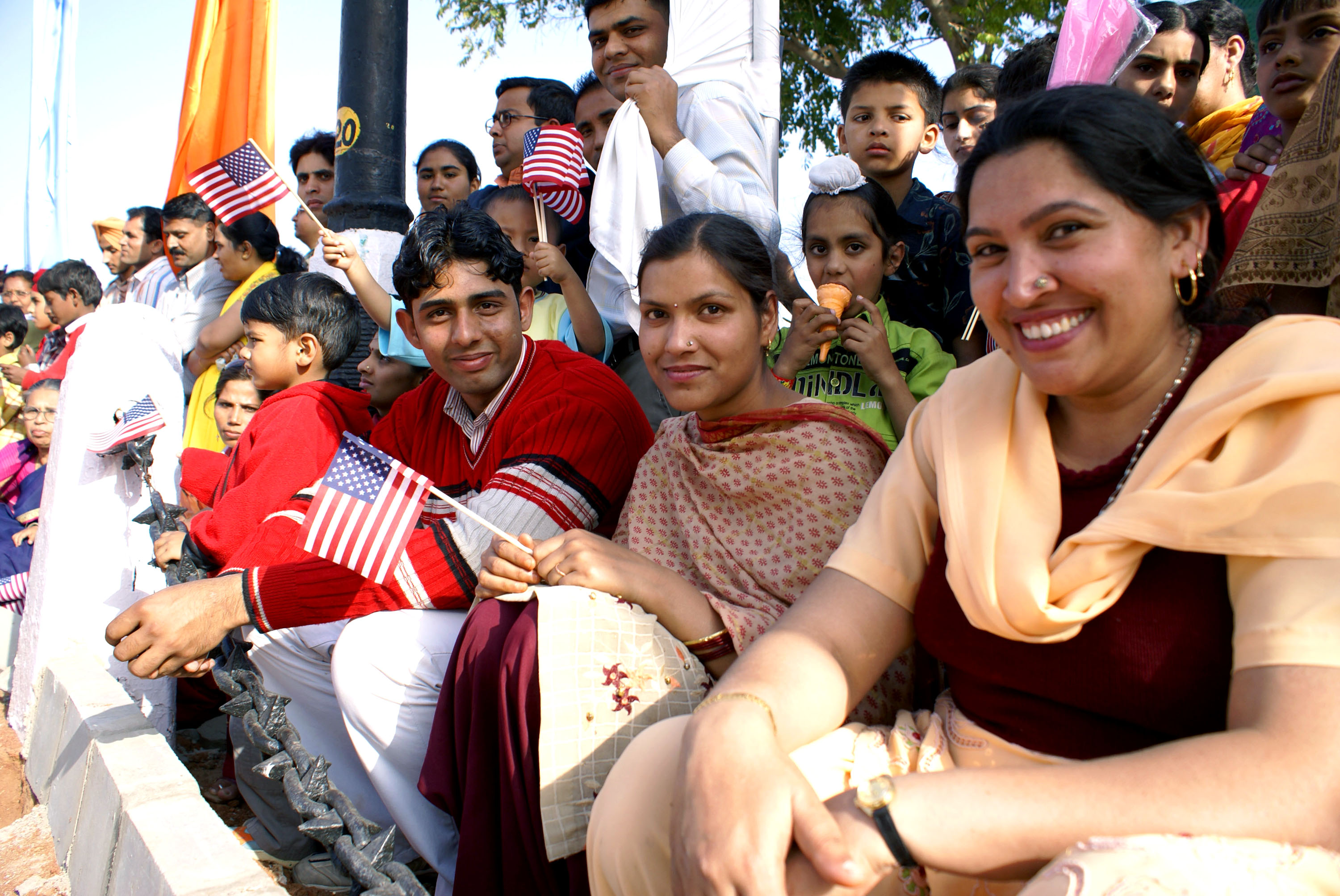 Indian flag waving crowd
