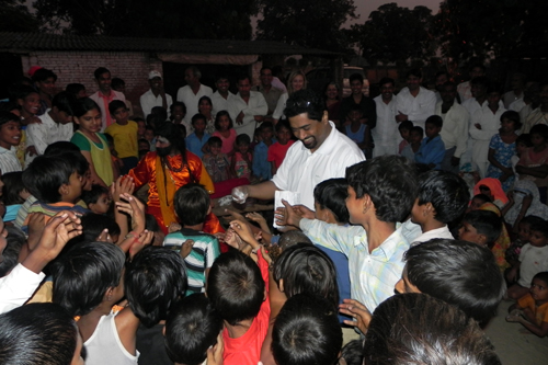 BJP workers distributing pamphlets rural Uttar Pradesh