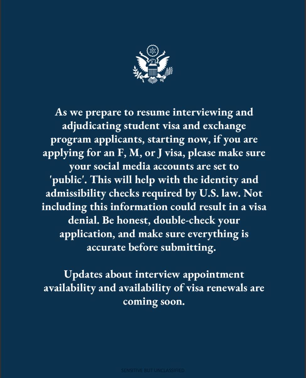 US State Department visa announcement