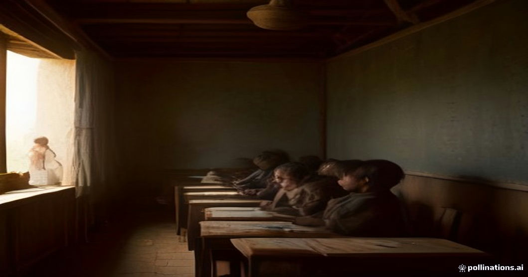 remote classroom children studying under lantern