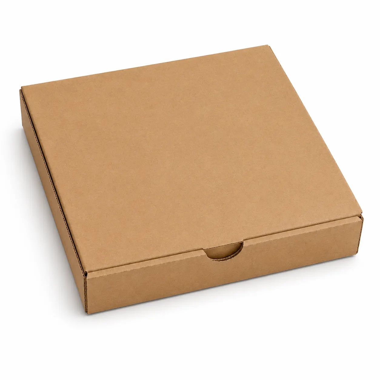 Top view of 9x9 inch brown corrugated pizza box for food delivery