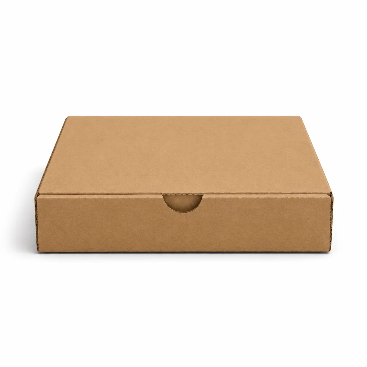 Bottom view of 9x9 inch brown corrugated pizza box for food delivery