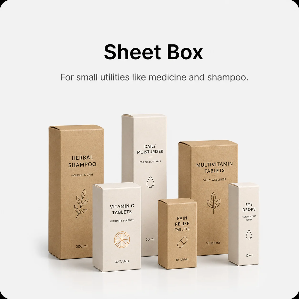 Sheet boxes for medicine, shampoo, cosmetics, and small utility product packaging by Boxwaale.in