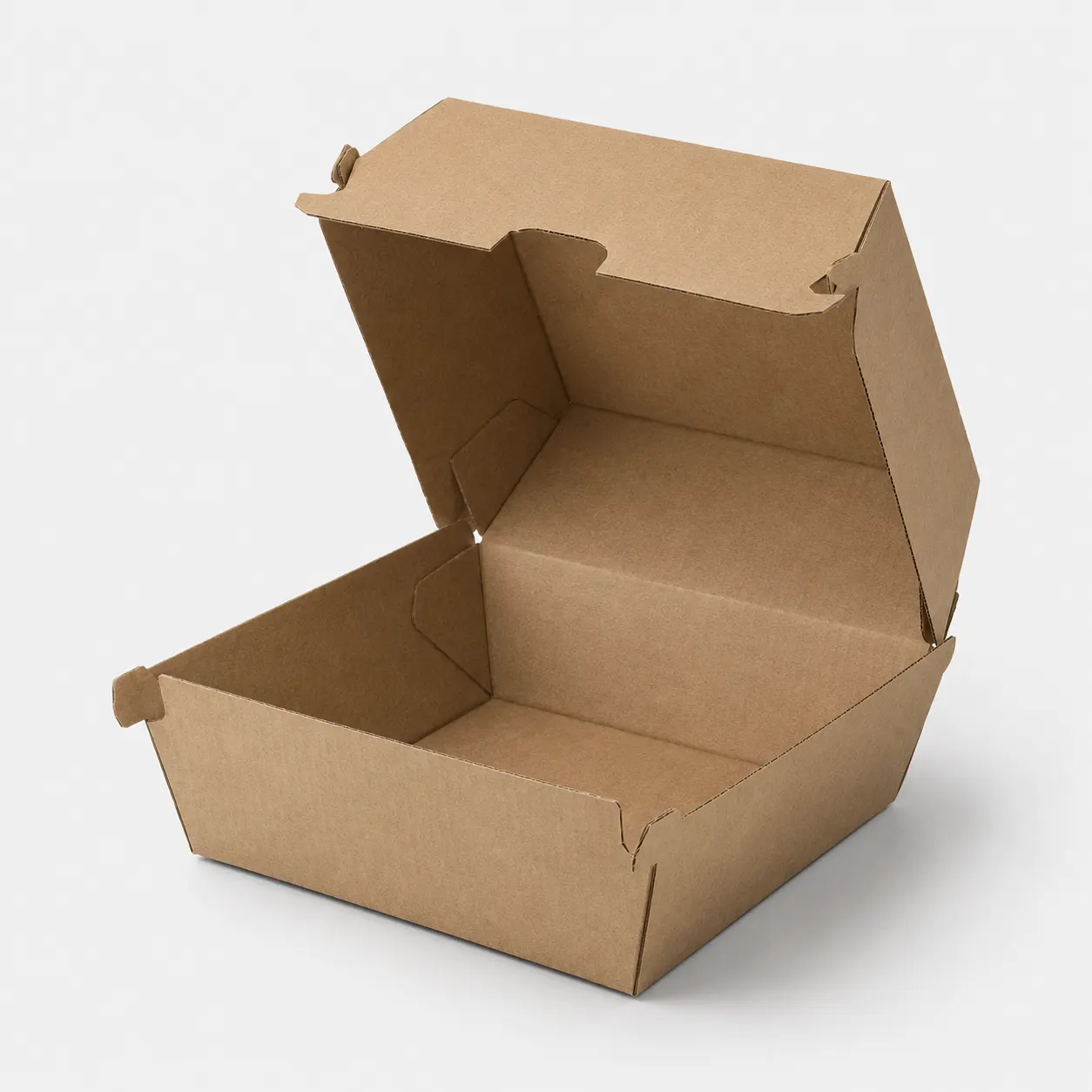 Close-up view of brown kraft burger box for food delivery and takeaway