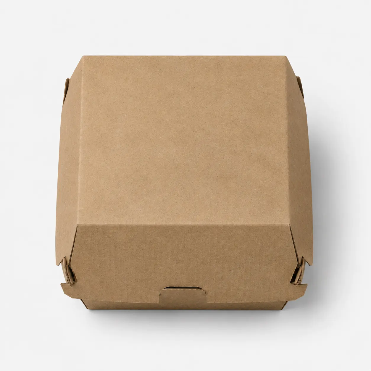 Top view of 5x5 inch kraft burger box for restaurant packaging