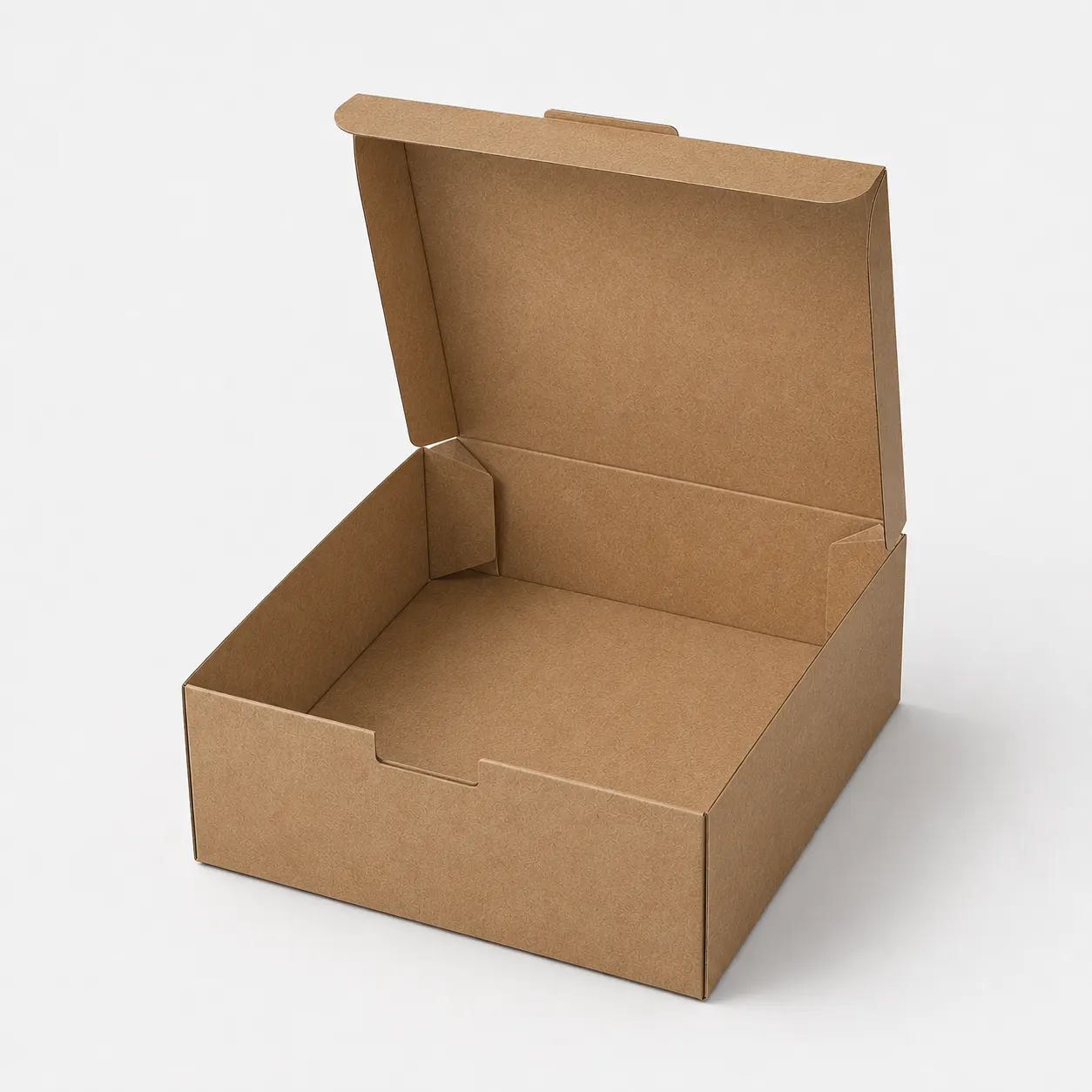 Open brown kraft cake box for bakery pastry and dessert packaging