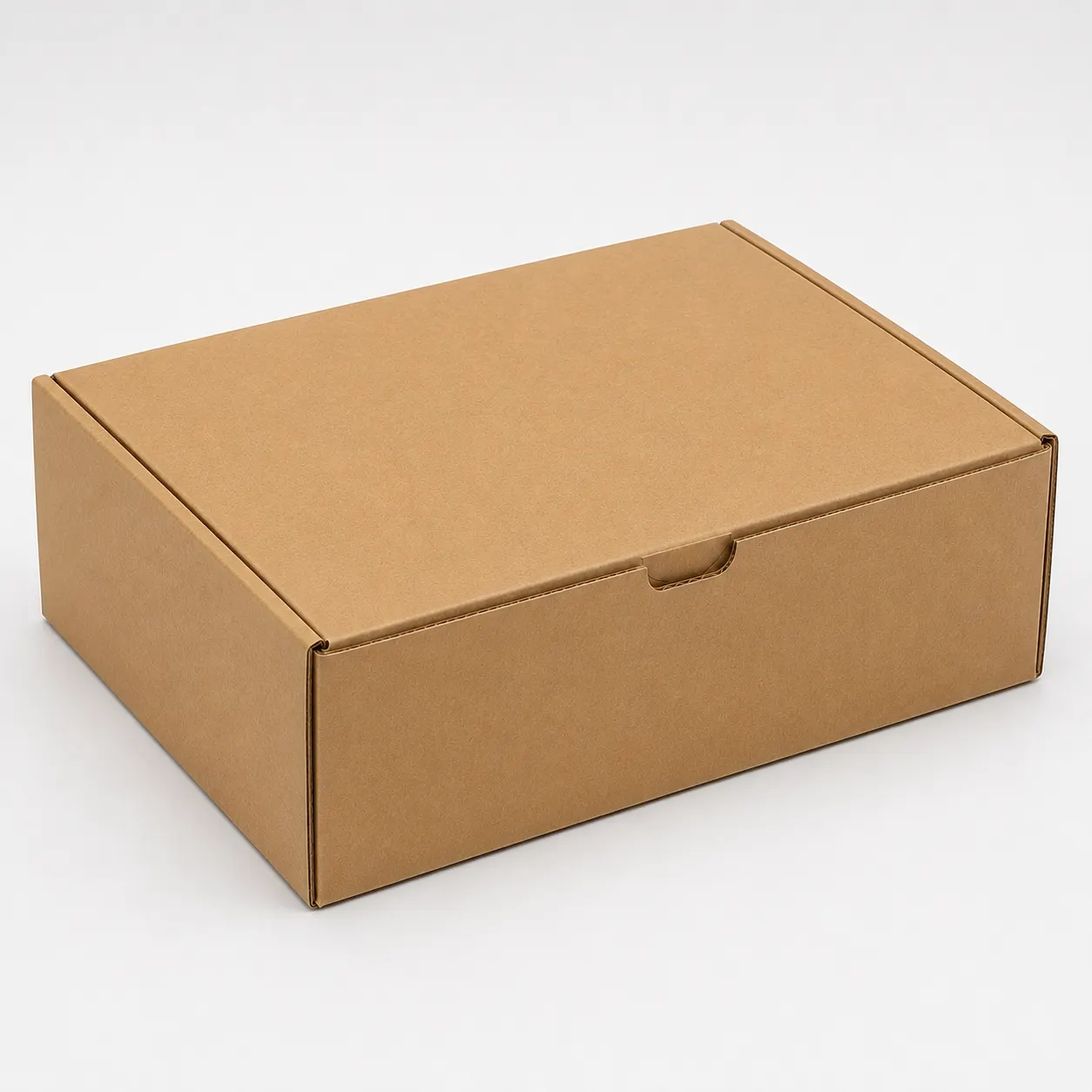 Front angle view of 10x8x4 inch brown corrugated courier box for e-commerce shipping