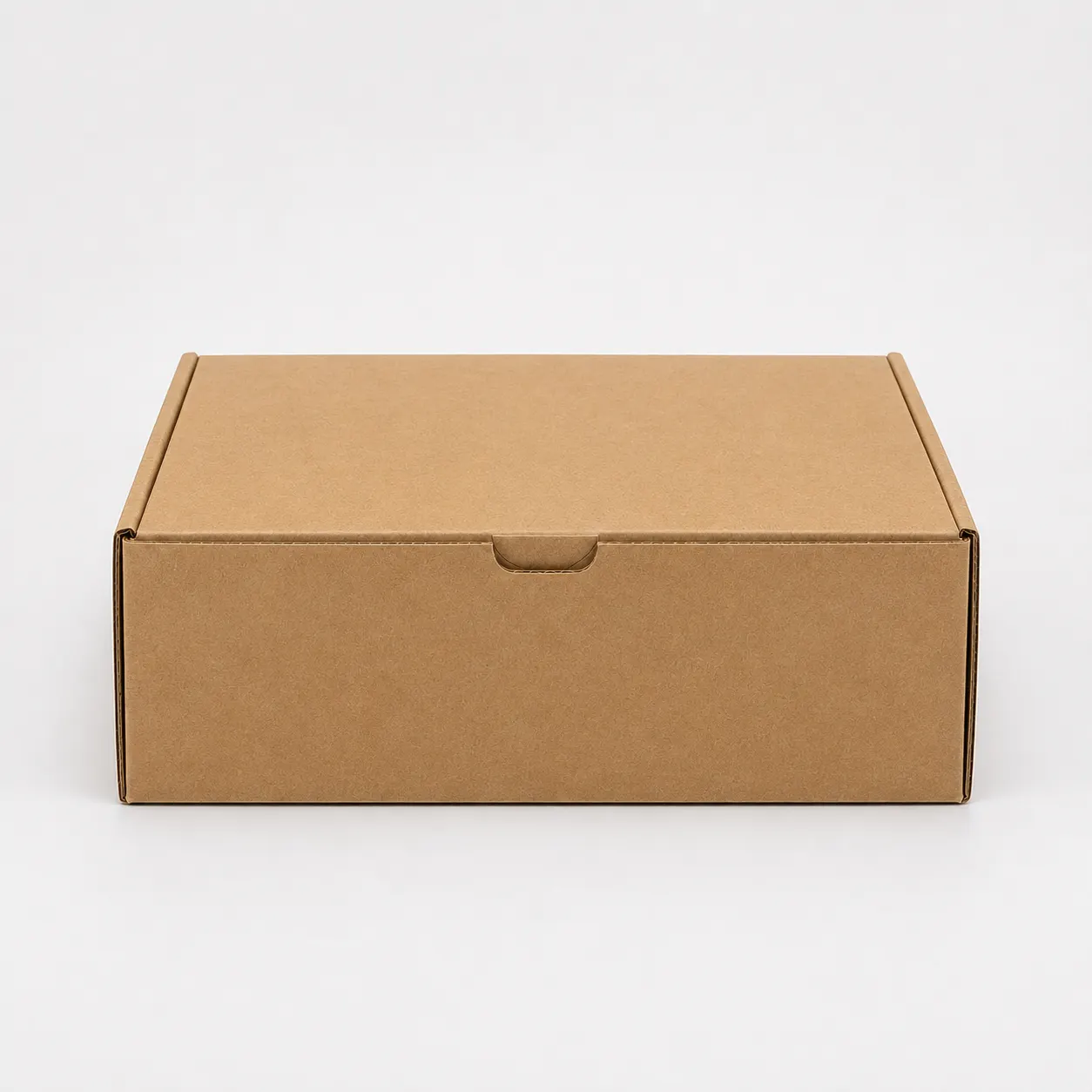 Close-up view of brown corrugated courier box for shipping and parcel delivery
