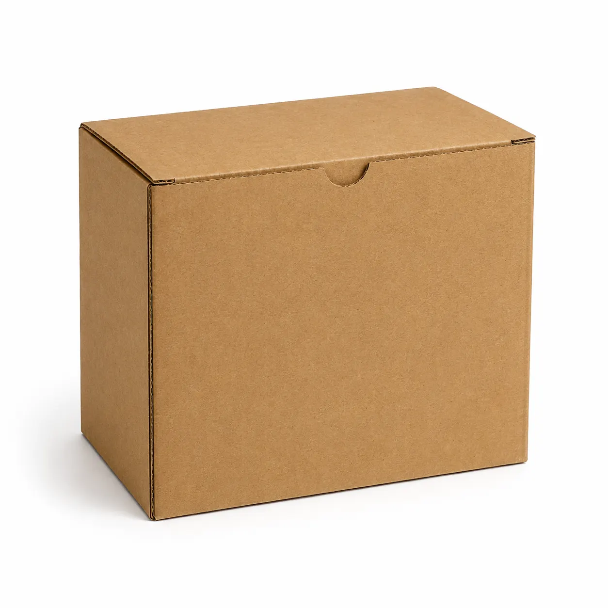 Front angle view of 12x8x4 inch brown corrugated six bottle nail paint packaging box