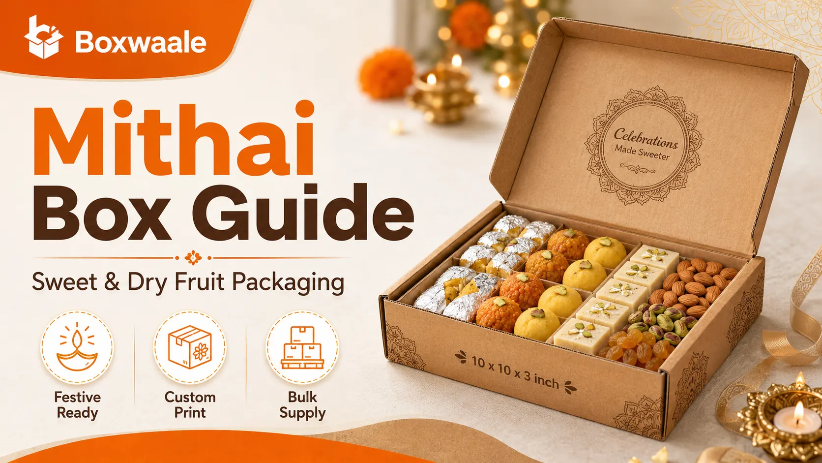 10x10x3 Inch Brown Corrugated Mithai Box for Sweet & Dry Fruit Packaging 10x10x3 Inch Brown Corrugated Mithai Box by Boxwaale