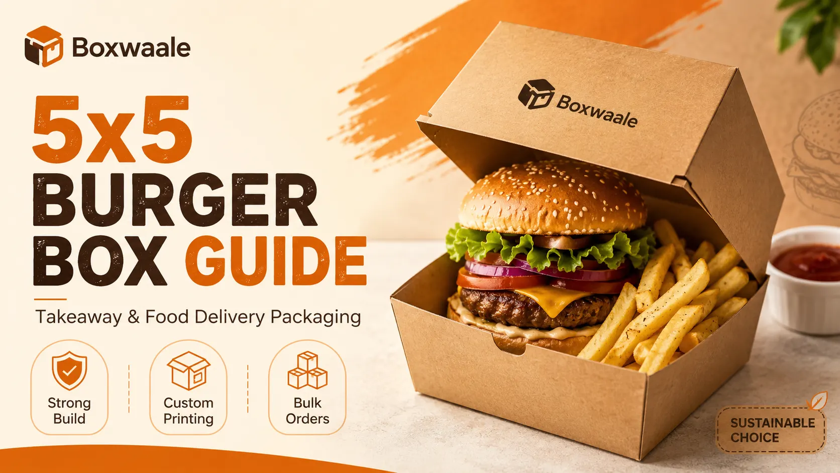 5x5 Inch Brown Kraft Burger Box for Takeaway & Food Delivery by Boxwaale