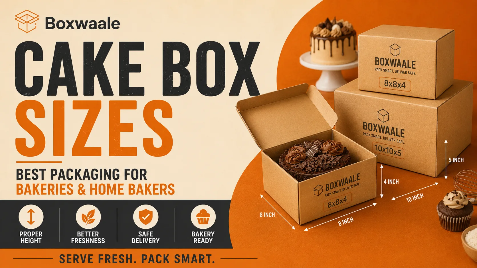 Best cake box sizes for bakeries and home bakers by Boxwaale