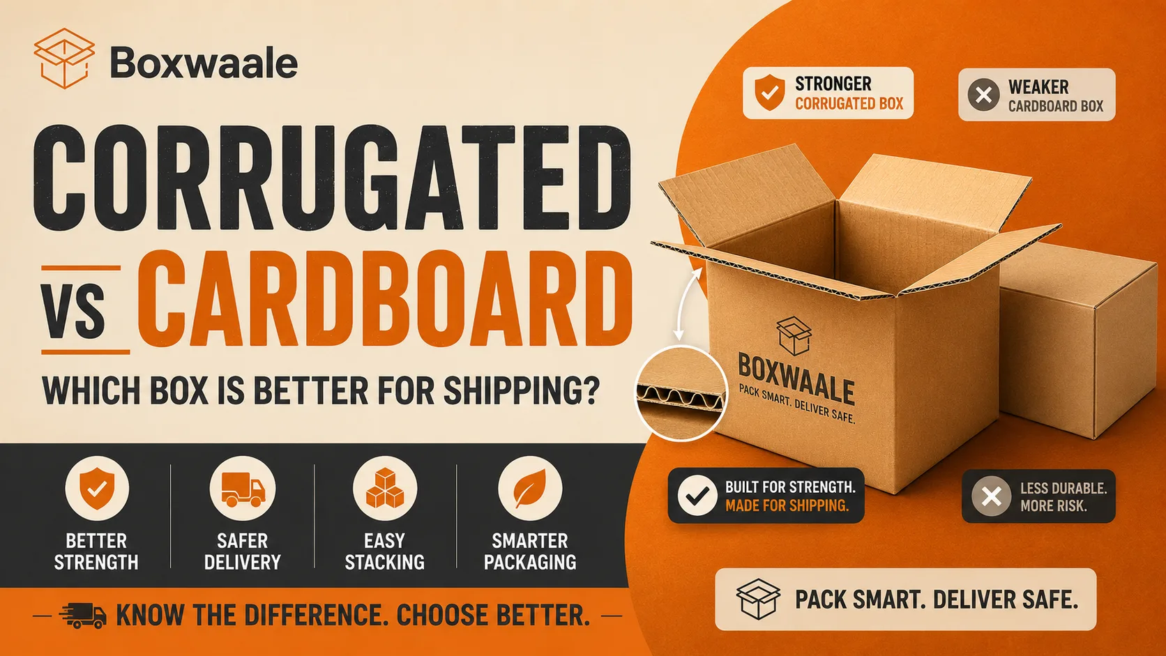 Corrugated box vs cardboard box comparison for shipping by Boxwaale