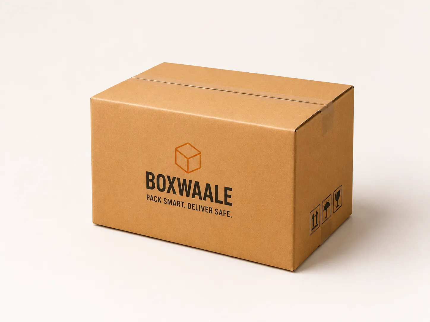 Front angle view of 8x6x4 inch brown corrugated courier box for e-commerce shipping