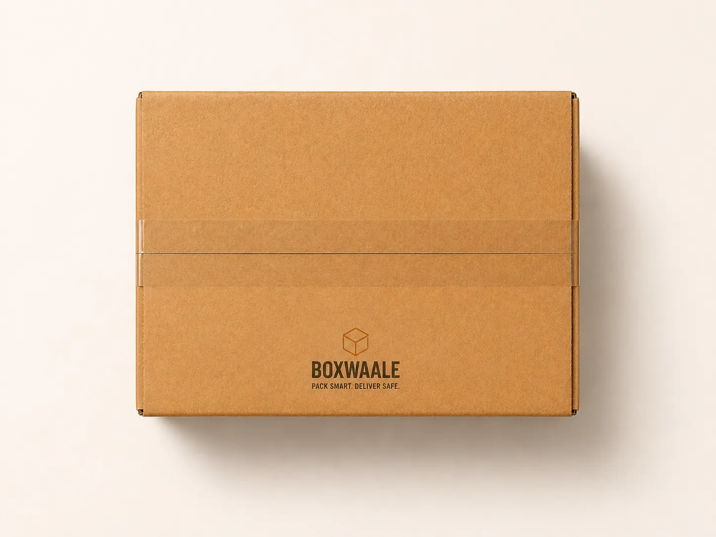 Close-up view of brown corrugated 8x6x4 courier box