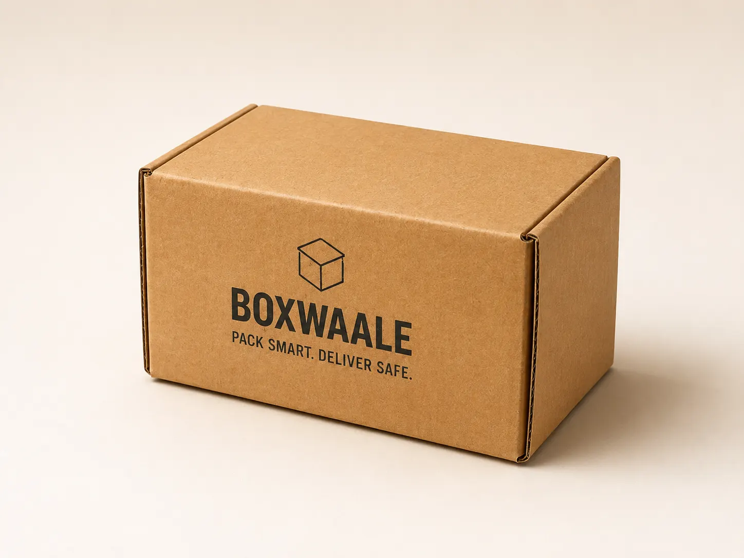 Front angle view of 6x4x3 inch small brown corrugated courier box
