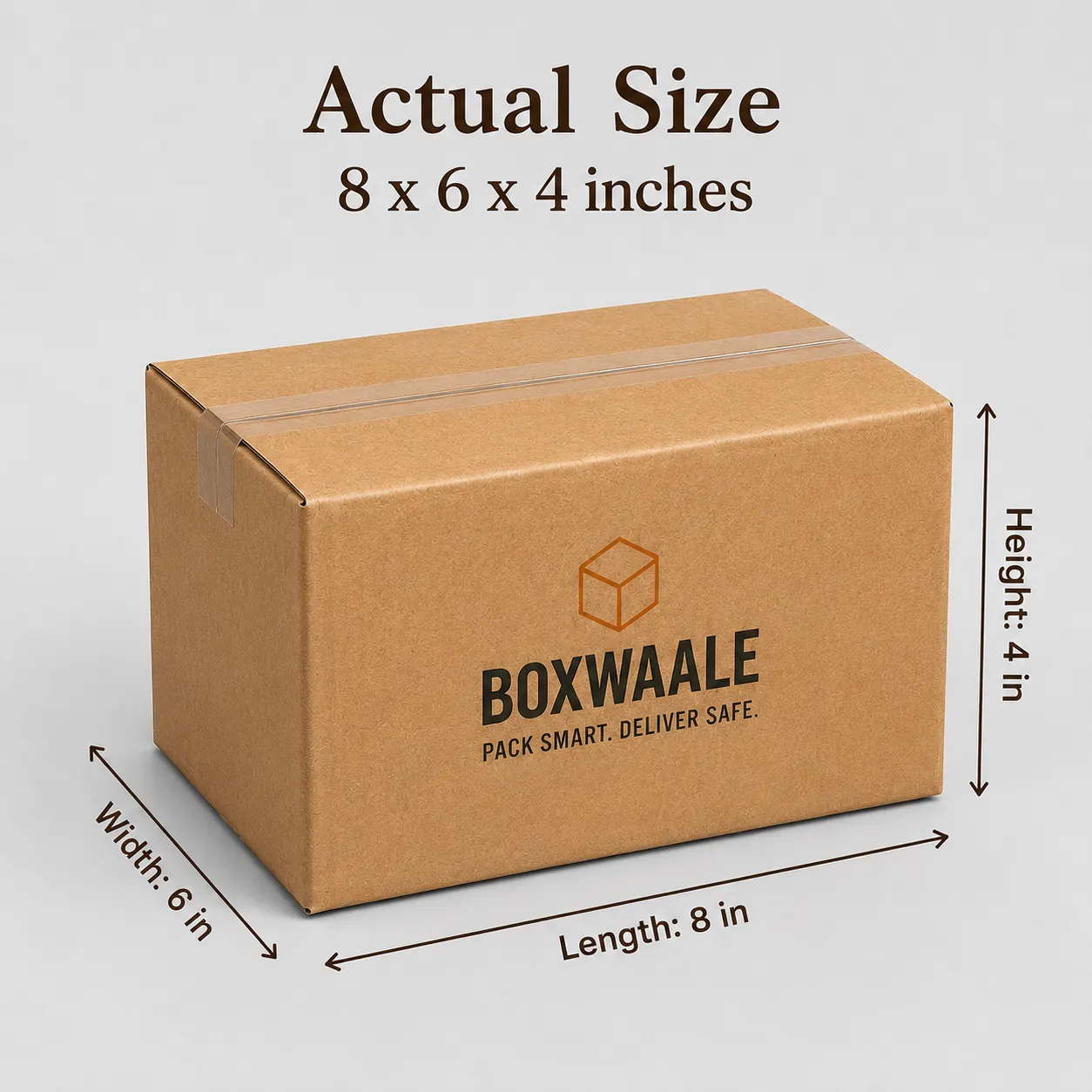 9x6x3 inch brown corrugated mailer box with actual size dimensions by Boxwaale.in