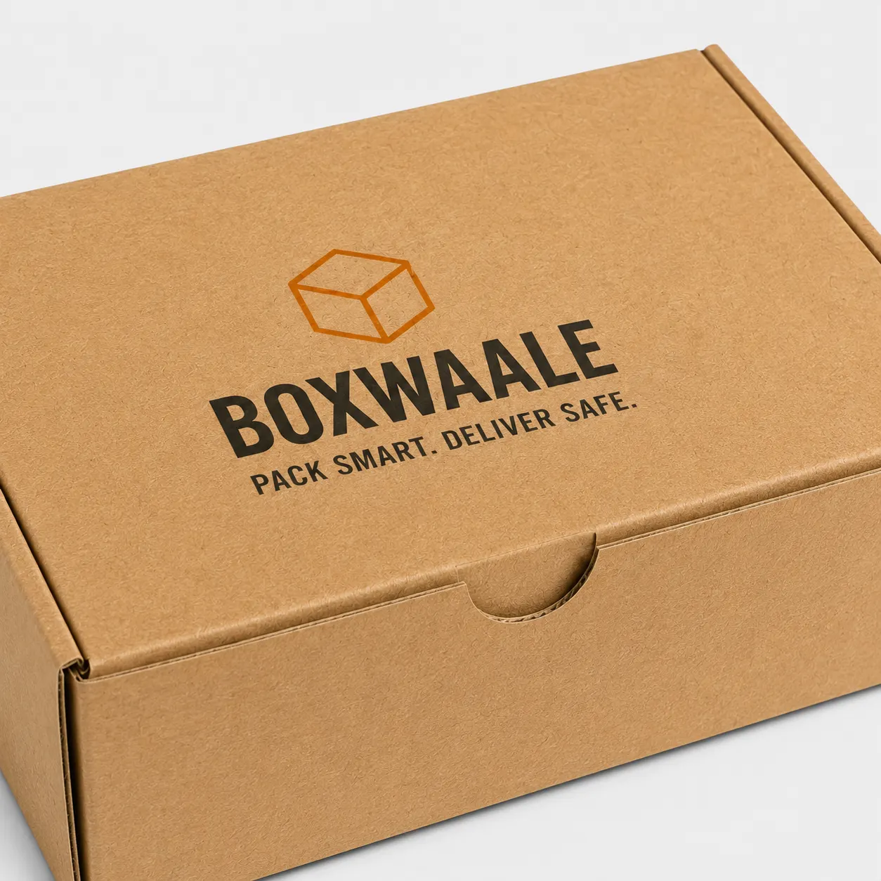 Close-up view of corrugated kraft mailer box