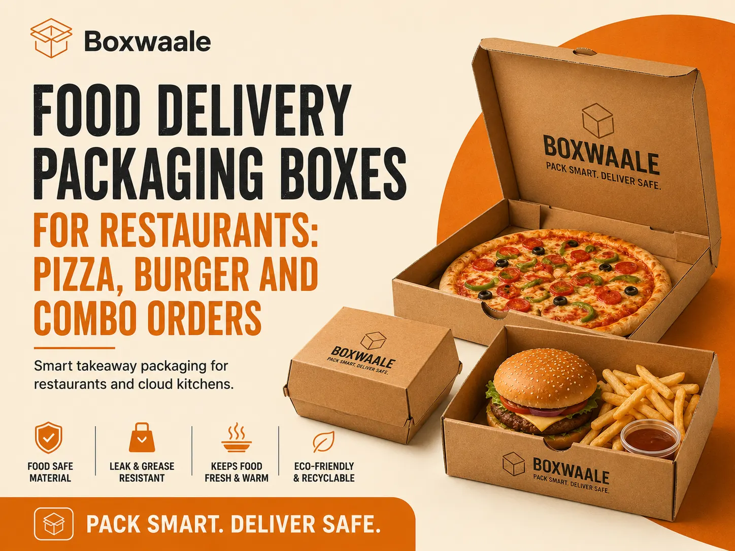 Food Delivery Packaging Boxes for Restaurants: Pizza, Burger and Combo Orders by Boxwaale