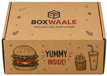 Front angle view of 10x10x5 inch brown kraft 1 KG cake box