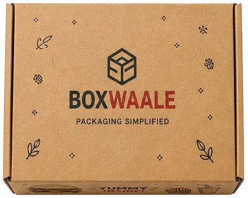 Close-up view of 10x10x5 inch brown kraft cake packaging box
