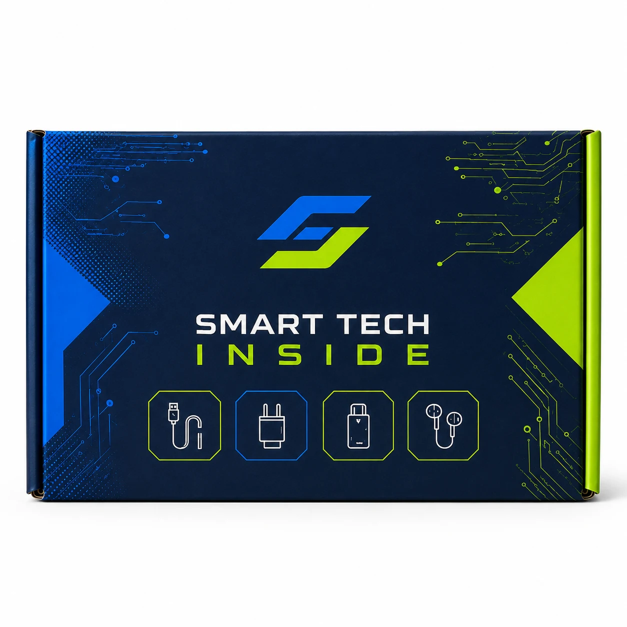 Front Angle of 7x5x3 inch printed electronics accessory box by Boxwaale