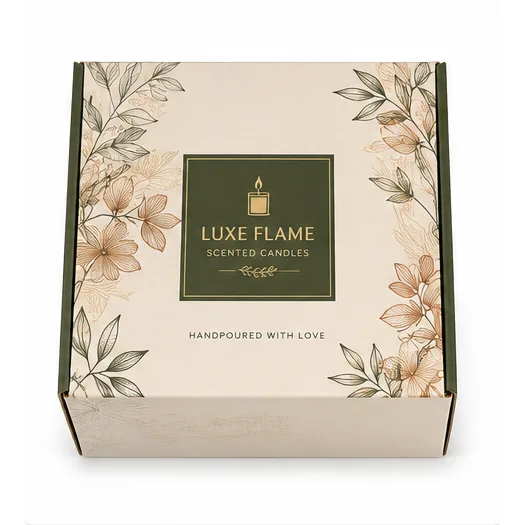 Front Angle of 8x8x4 inch printed scented candle gift box by Boxwaale