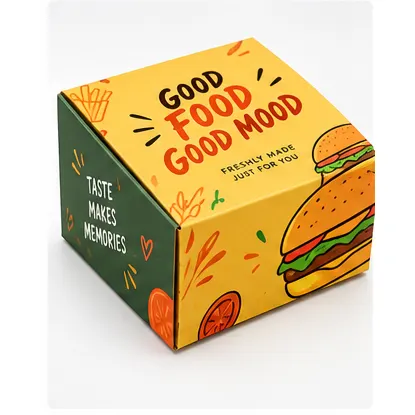5x5x3 inch printed burger box with 5x5x3 inch dimensions by Boxwaale