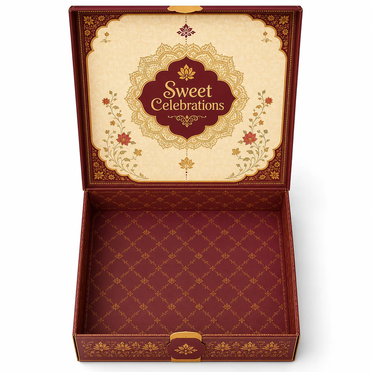 Side Profile of 10x10x3 inch premium printed mithai box by Boxwaale