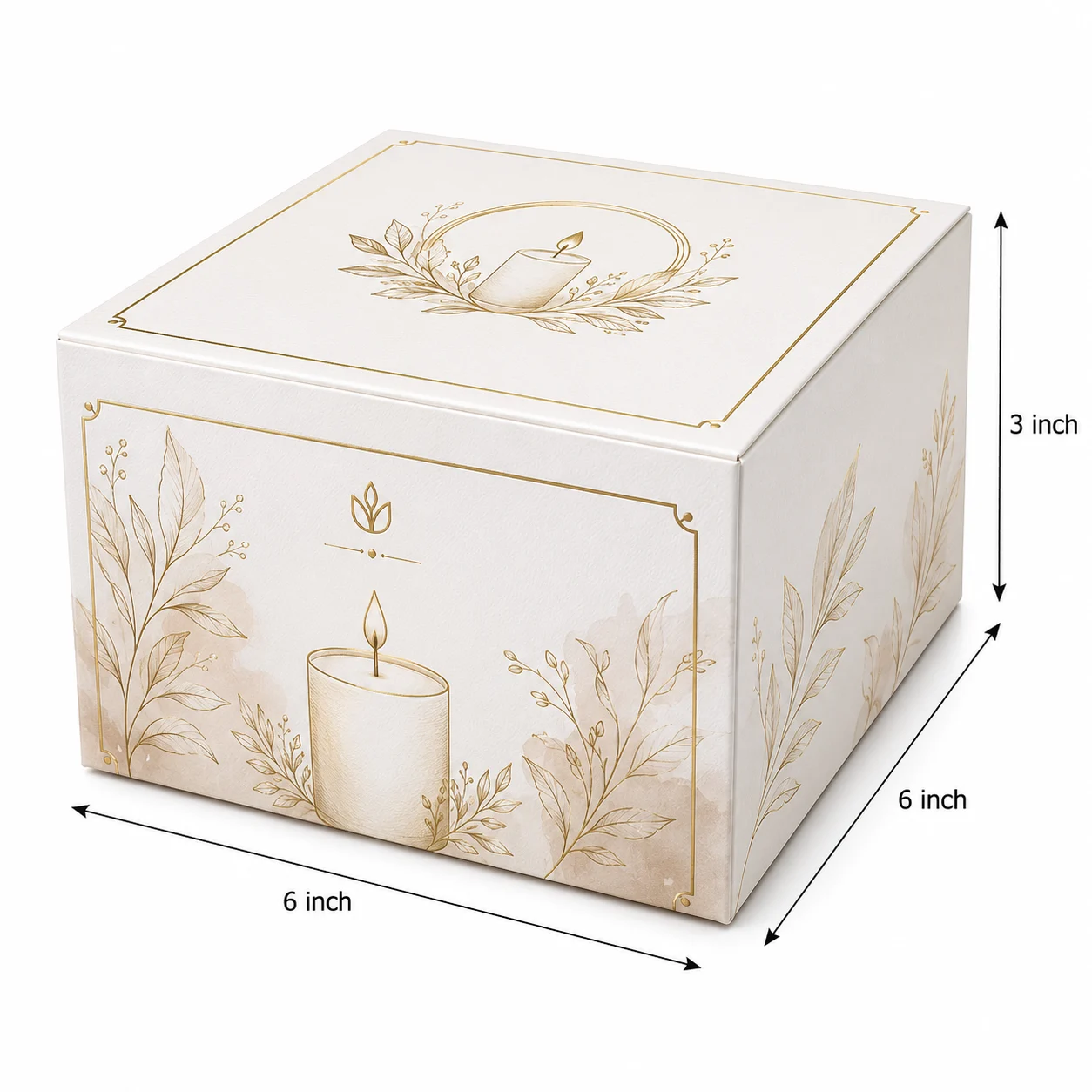6x6x3 inch white candle box with 6x6x3 inch dimensions by Boxwaale