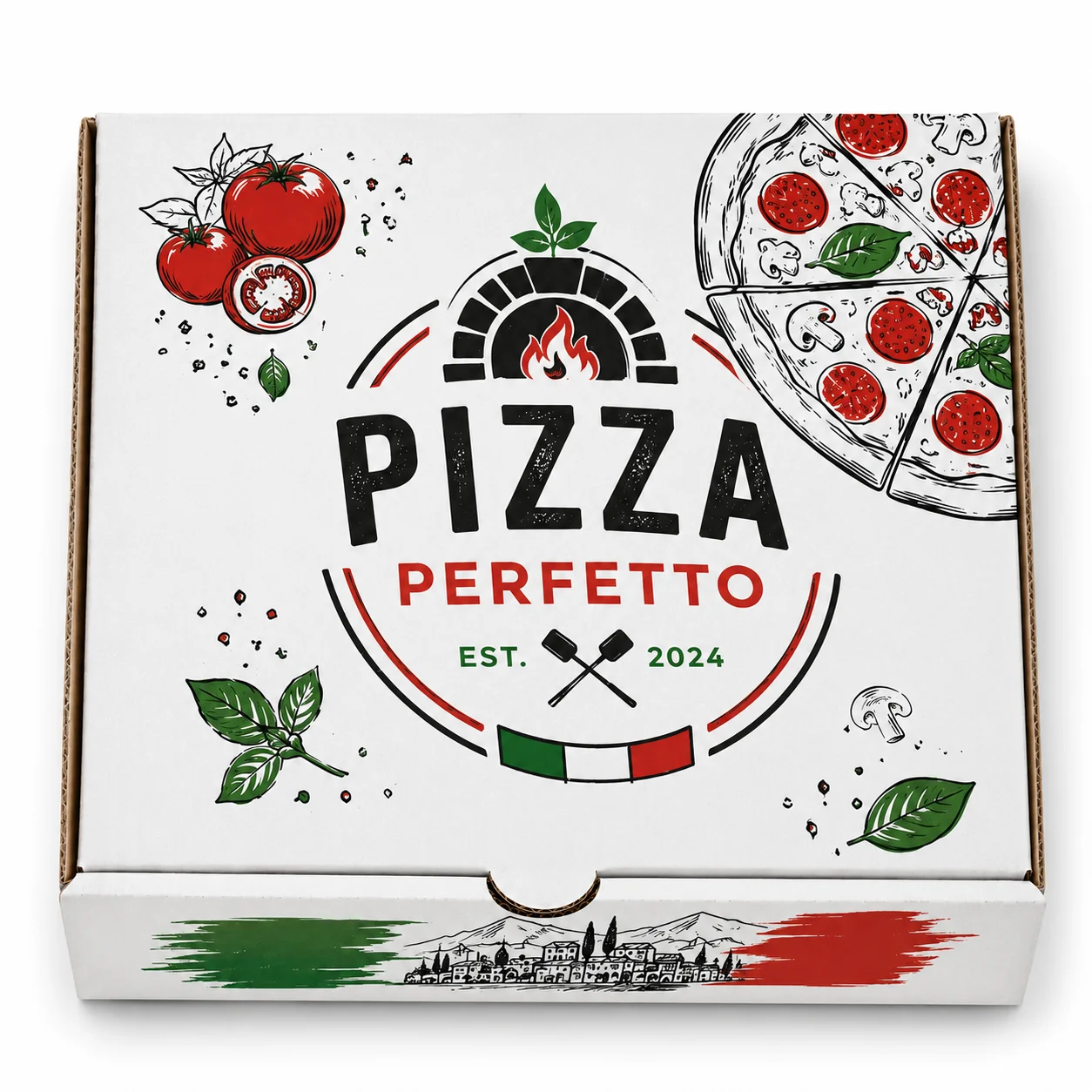 Front Angle of 10 inch white pizza box by Boxwaale