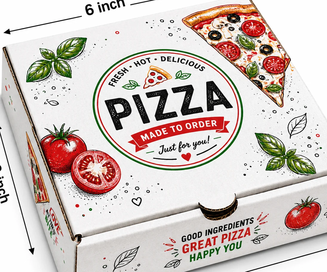 Open Interior of 6 inch white printed pizza box by Boxwaale