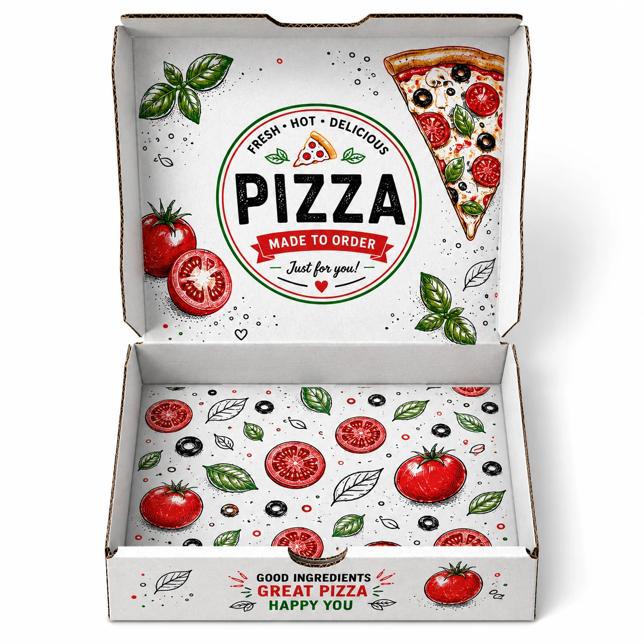 Side Profile of 6 inch white printed pizza box by Boxwaale