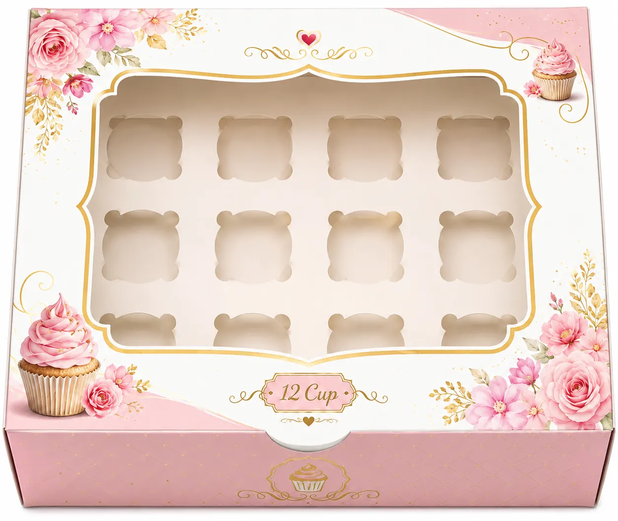 Open Interior of 12 cup printed cupcake box with window by Boxwaale
