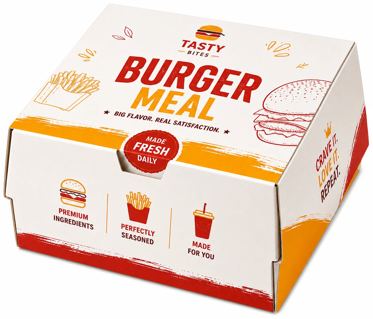 Open Interior of 8x6x3 inch white burger meal box by Boxwaale