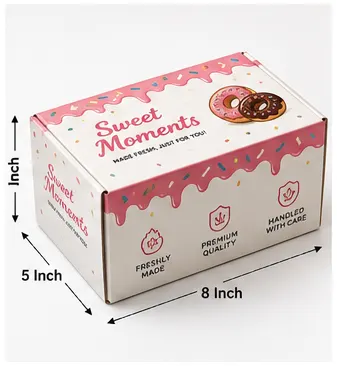 8x5x3 inch printed donut box with 8x5x3 inch dimensions by Boxwaale